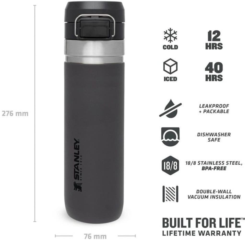 The Quick Flip Water Bottle 0.7L Charcoal, view: 1