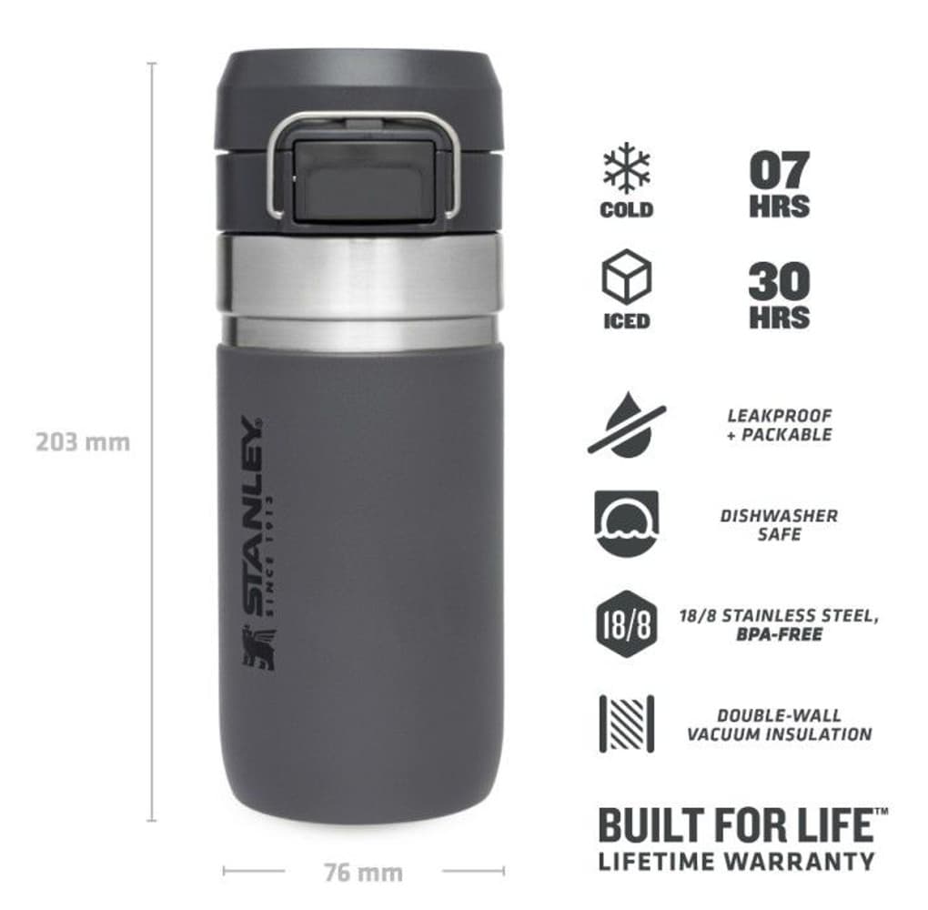 The Quick FlipWater Bottle 0.47L Charcoal, view: 1