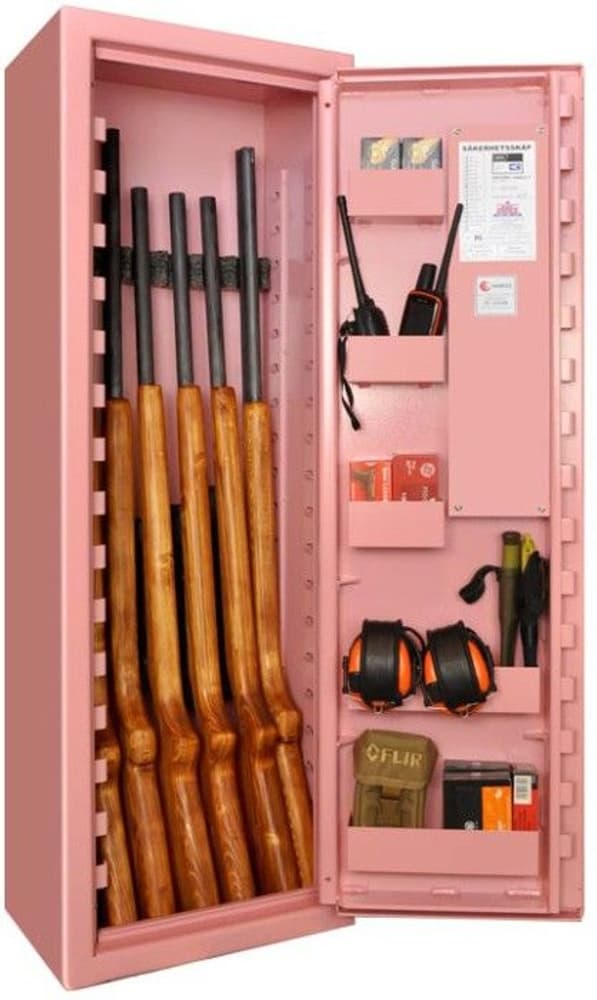 SP66E Vapenskåp Rosa för 3-6 vapen med elkodlås + LED lampa, view: 0