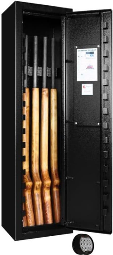 SP4E Svart Vapenskåp för 1-5 vapen med elkodlås + LED lampa, view: 0