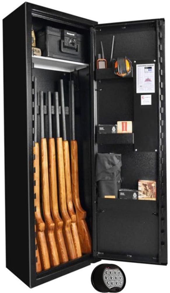 SP8E Vapenskåp Svart för 5-8 vapen med elkodlås + LED lampa, view: 0