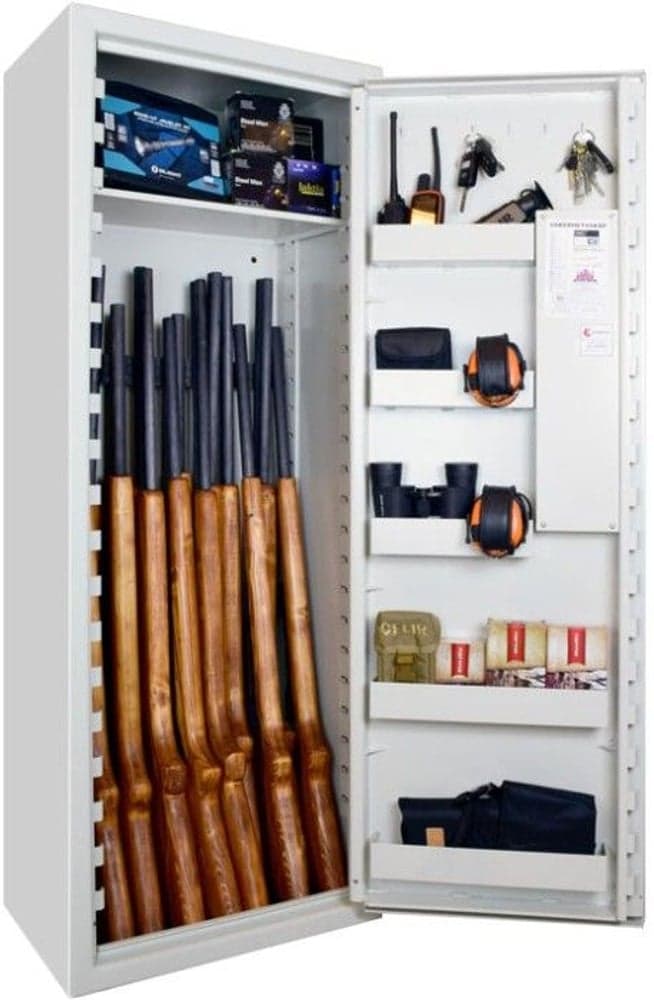SP88E Vapenskåp Vit för 8-16 vapen med elkodlås och brandbox, view: 1