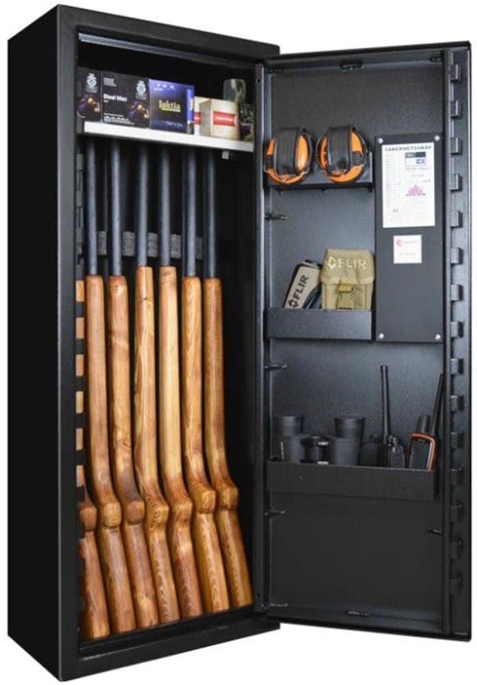 SP8E Mini Vapenskåp Svart för 4-8 vapen med elkodlås + LED lampa + Magnetiskt hyllplan, view: 0