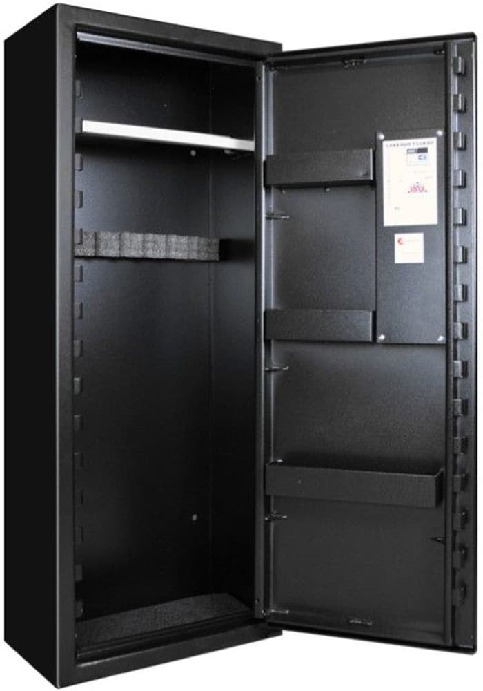 SP8E Mini Vapenskåp Svart för 4-8 vapen med elkodlås + LED lampa + Magnetiskt hyllplan, view: 1