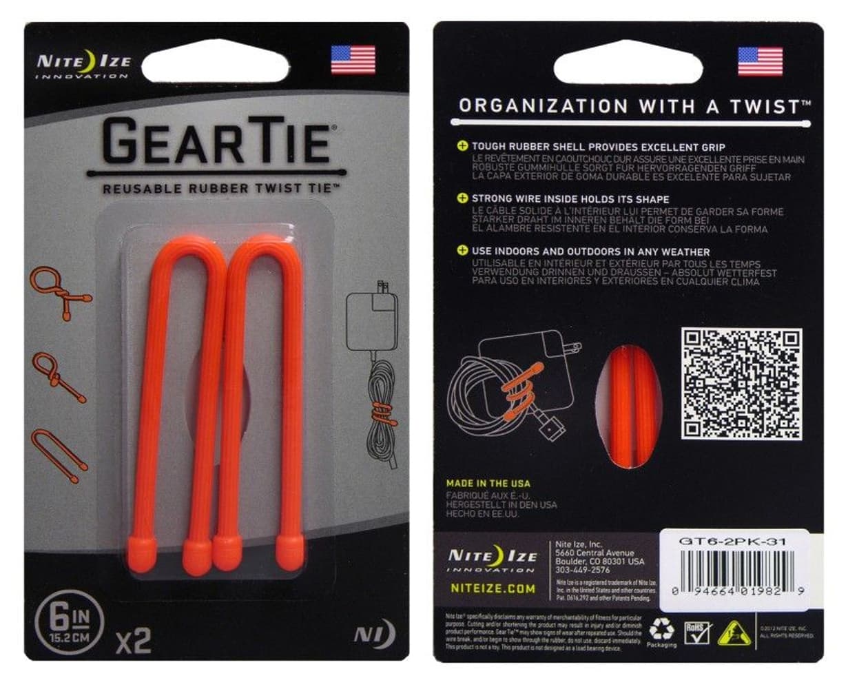 Gear Tie 6-Bright Orange 2-pack, view: 0