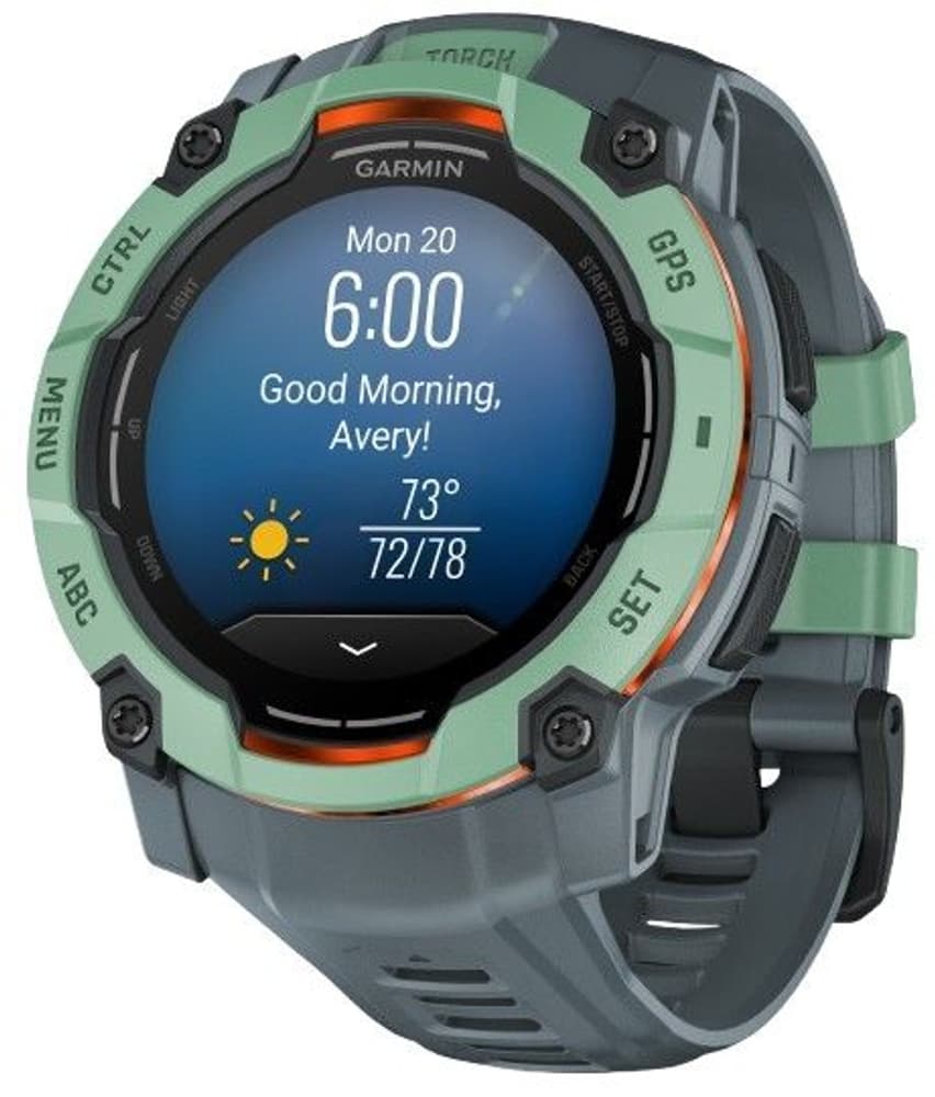 Instinct 3 50 mm AMOLED Ljusgrön med Skymningsfärgat Armband, view: 1