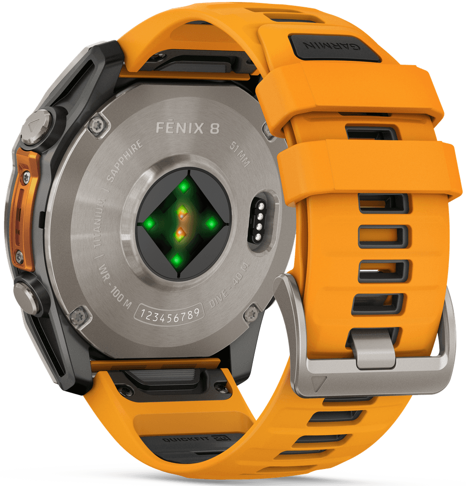 Fenix 8 51mm AMOLED Sapphire Titanium with Spark Orange Graphite Silicone Band, view: 7