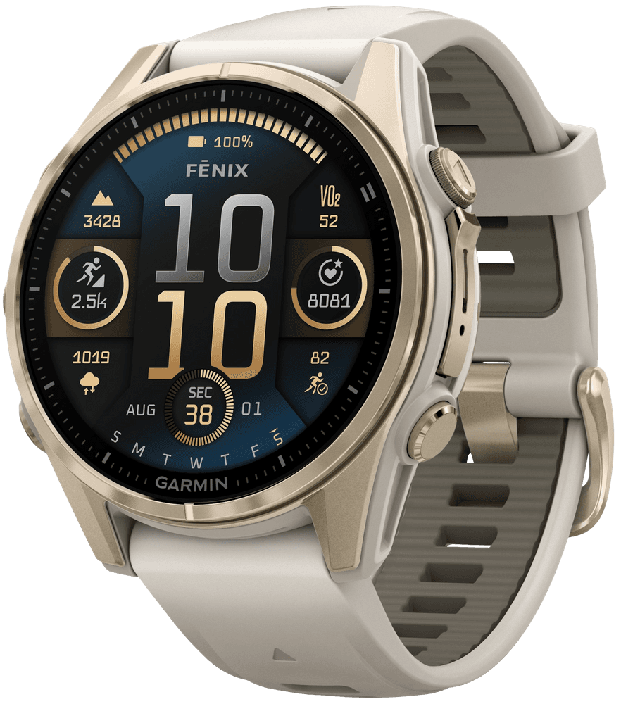 Fenix 8 43mm AMOLED Sapphire Soft Gold with Fog Gray Dark Sandstone Silicone Band, view: 0