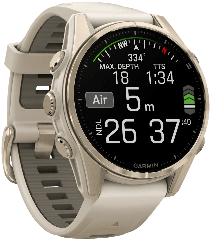 Fenix 8 43mm AMOLED Sapphire Soft Gold with Fog Gray Dark Sandstone Silicone Band, view: 5
