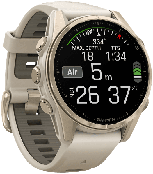 Fenix 8 43mm AMOLED Sapphire Soft Gold with Fog Gray Dark Sandstone Silicone Band, view: 5