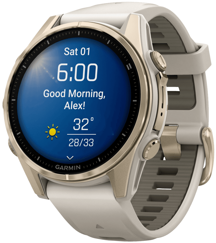 Fenix 8 43mm AMOLED Sapphire Soft Gold with Fog Gray Dark Sandstone Silicone Band, view: 1