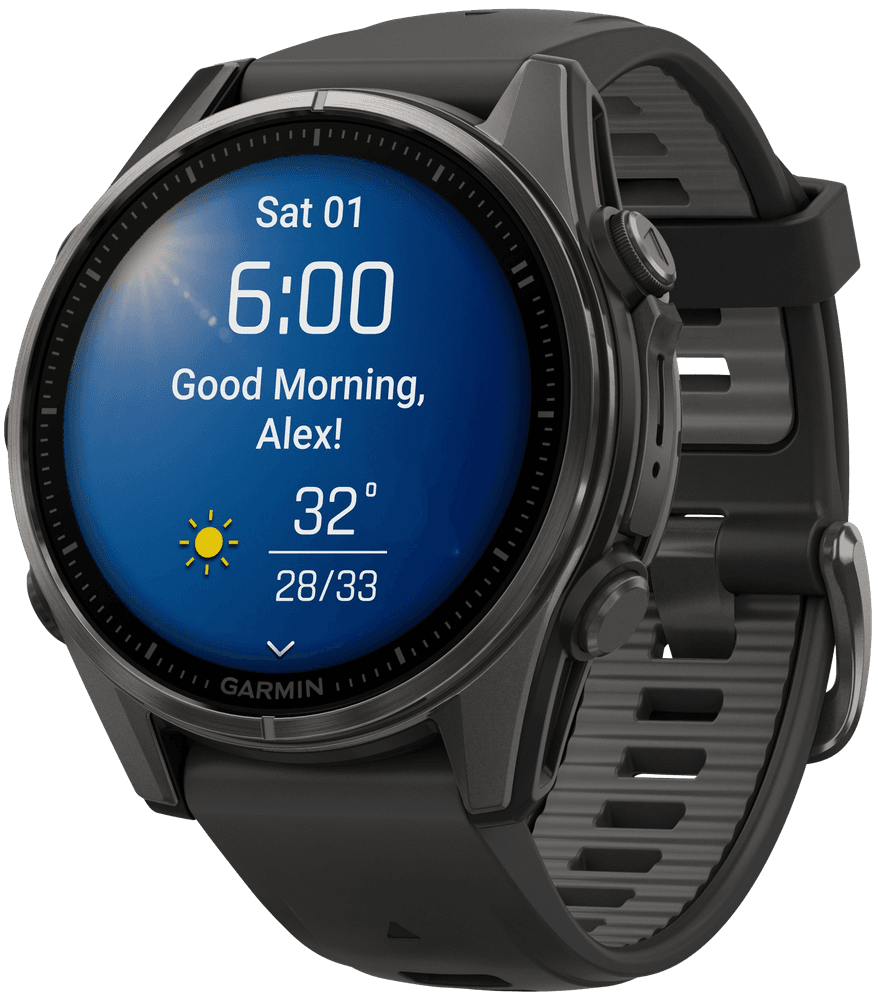 Fenix 8 43mm AMOLED Sapphire Carbon Gray DLC Titanium with Black Pebble Gray Silicone, view: 1