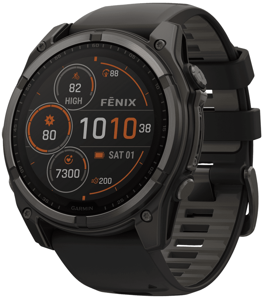 Fenix 8 51mm Sapphire Solar Carbon Gray DLC Titanium with Black Pebble Gray Silicone, view: 0