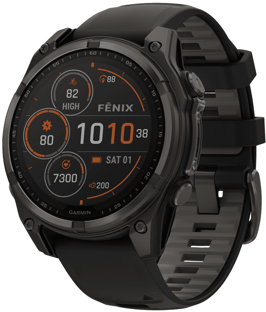 Fenix 8 47mm Sapphire Solar Carbon Gray DLC Titanium with Black Pebble Gray Silicone, view: 0
