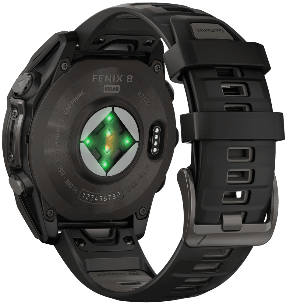 Fenix 8 47mm Sapphire Solar Carbon Gray DLC Titanium with Black Pebble Gray Silicone, view: 7