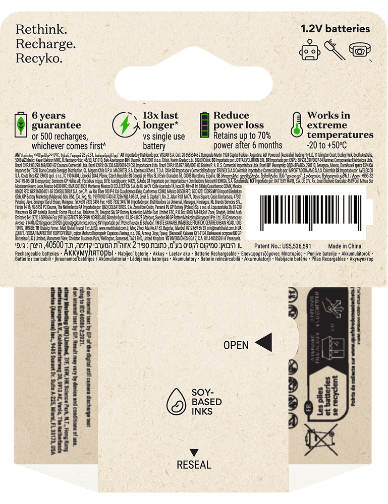 GP Recyko AAA-batteri 950 mAh 4-pack, view: 2