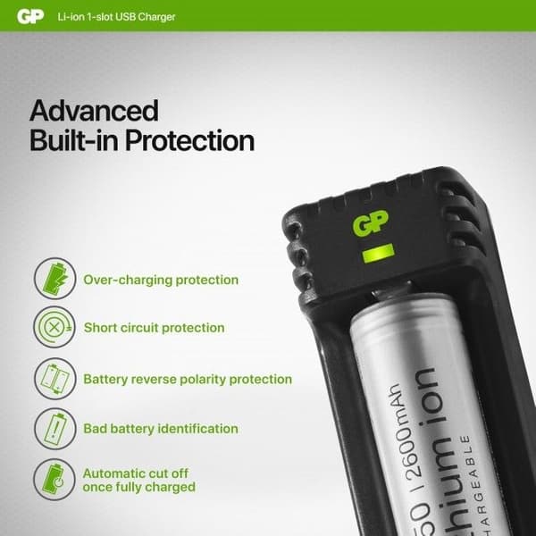 GP 1-Slot Li-Ion Charger + 1X18650, view: 5