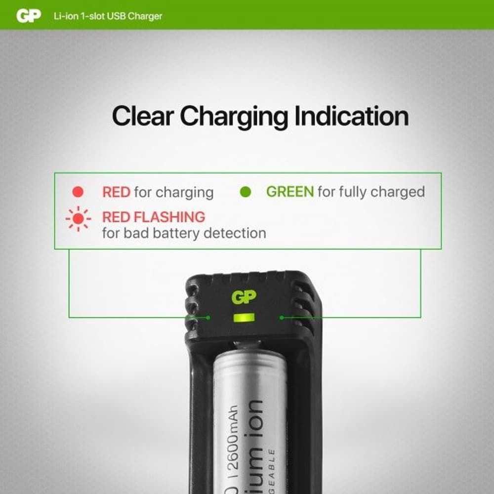 GP 1-Slot Li-Ion Charger + 1X18650, view: 6