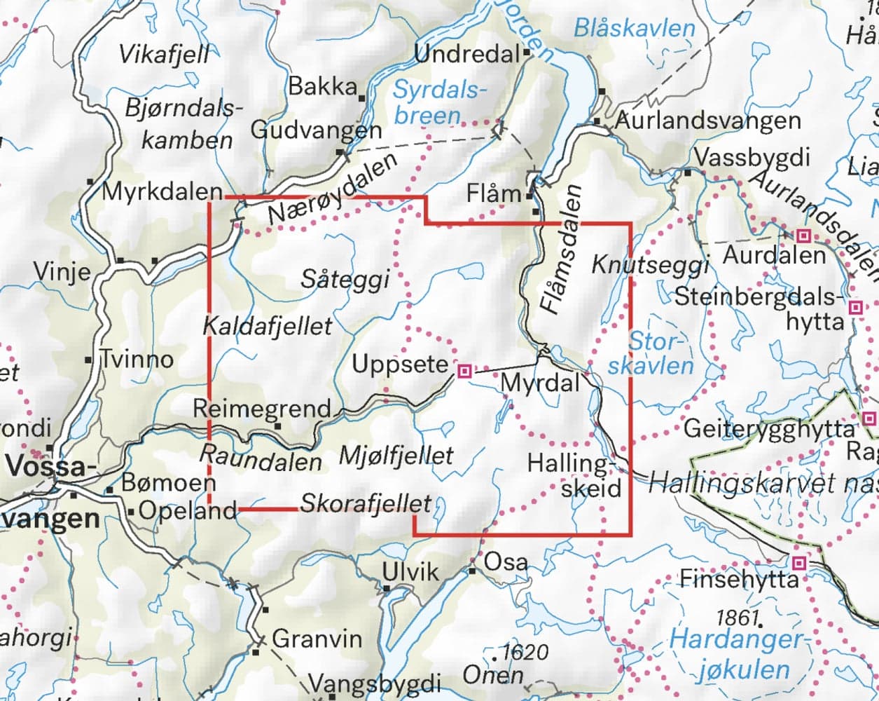 Høyfjellskart Mjølfjell & Flåmsdalen 1:25.000, view: 1
