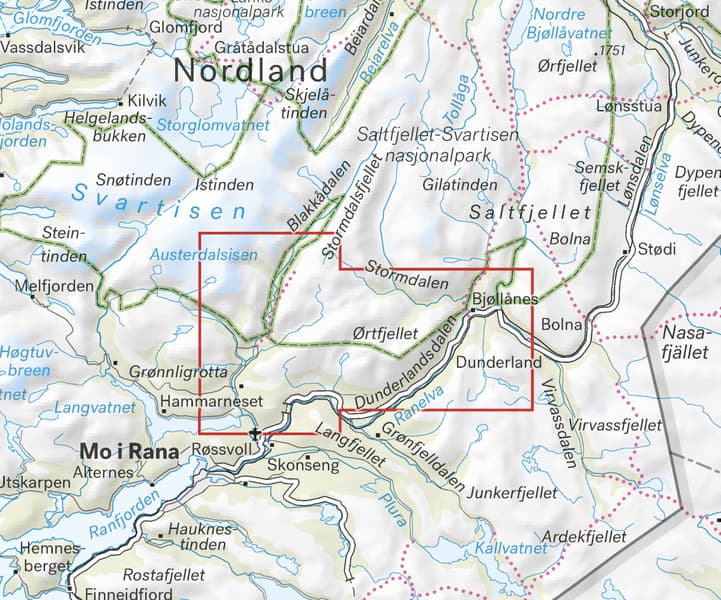 Høyfjellskart Røvassdalen & Dunderlandsdalen 1:25.000, view: 1