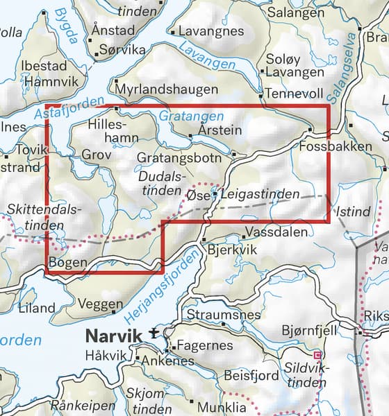 Høyfjellskart Narvik: Spanstinden & Dudalstinden 1:25 000, view: 1