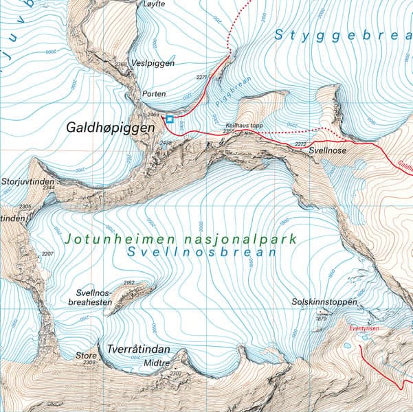 Høyfjellskart Jotunheimen: Galdhøpiggen & Glittertinden 1:25 000, view: 1