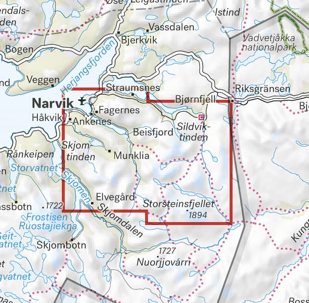 Høyfjellskart Narvik: Rombakstøtta, Skjomtinden & Storsteinsfjellet 1:25 000, view: 1