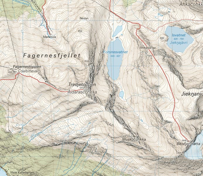 Høyfjellskart Narvik: Rombakstøtta, Skjomtinden & Storsteinsfjellet 1:25 000, view: 2