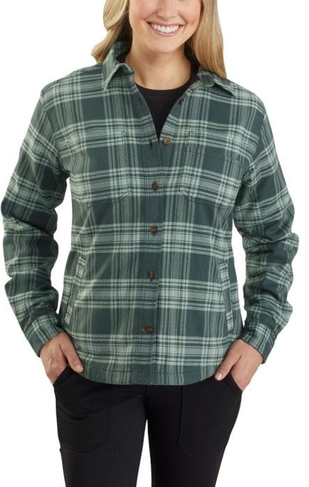 Carhartt W's Hamilton Plaid Flannel Shirt Jacket Fog Green, view: 2