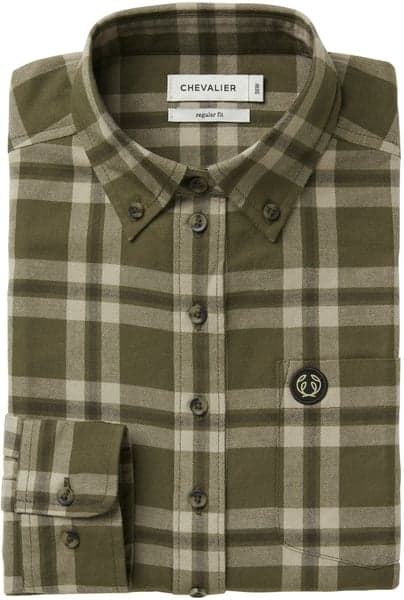 W's Teal Light Flannel Shirt Olive Green Checked, view: 2
