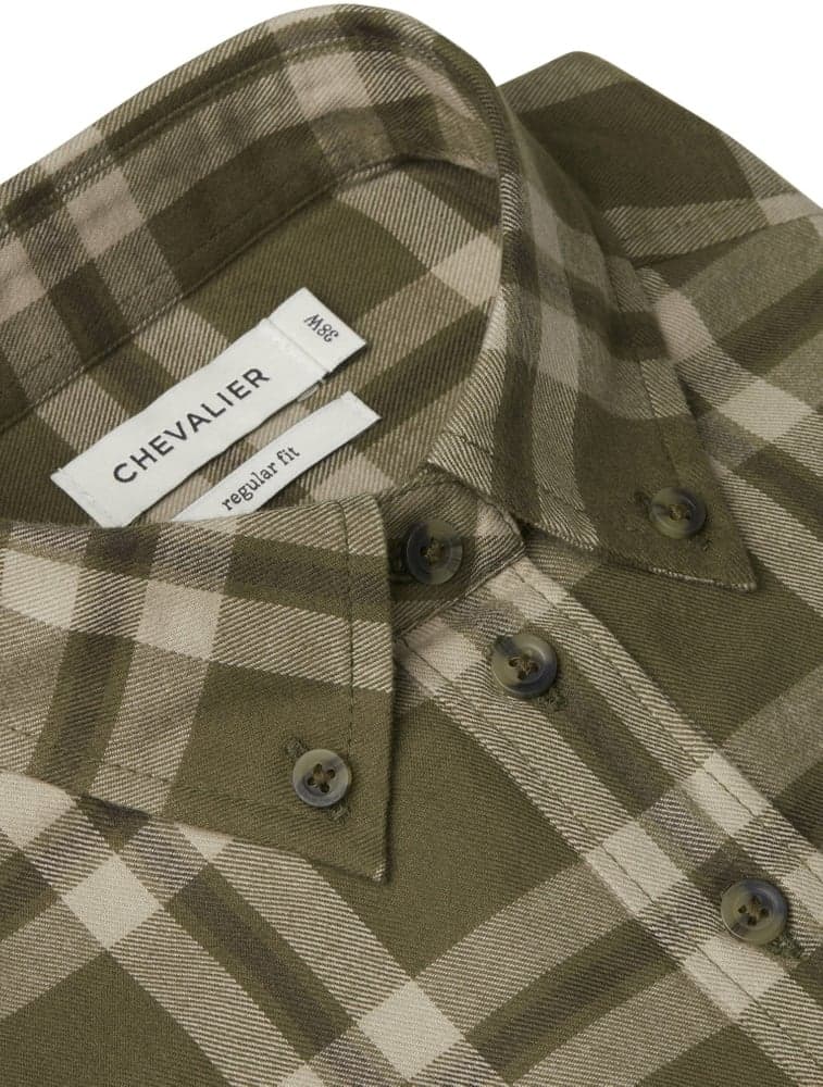 W's Teal Light Flannel Shirt Olive Green Checked, view: 1