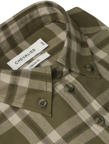 W's Teal Light Flannel Shirt Olive Green Checked, view: 1