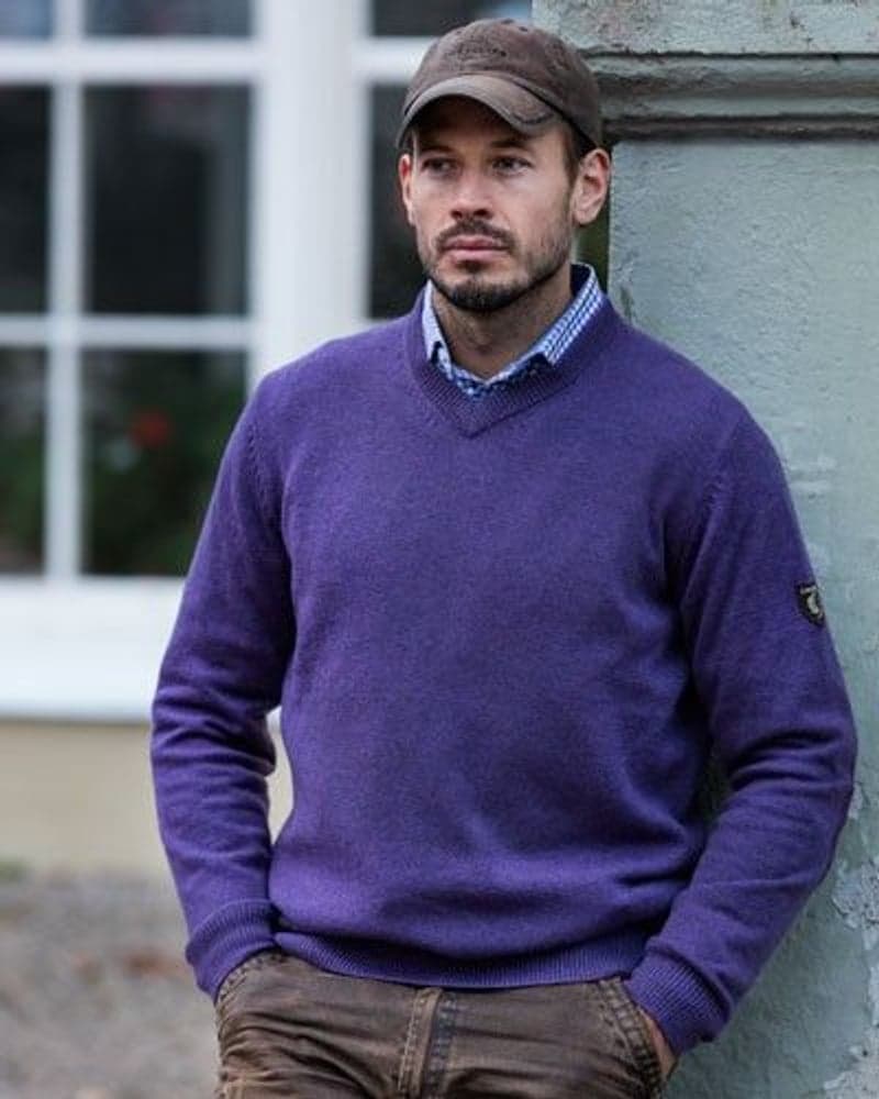 Gary Lambswool Pullover w Patches Purplu, view: 2