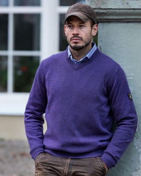 Gary Lambswool Pullover w Patches Purplu, view: 2
