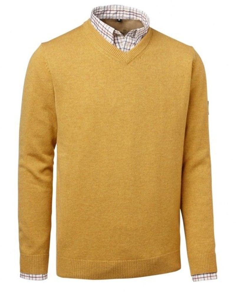 Gary Lambswool Pullover w Patches Yellow, view: 0