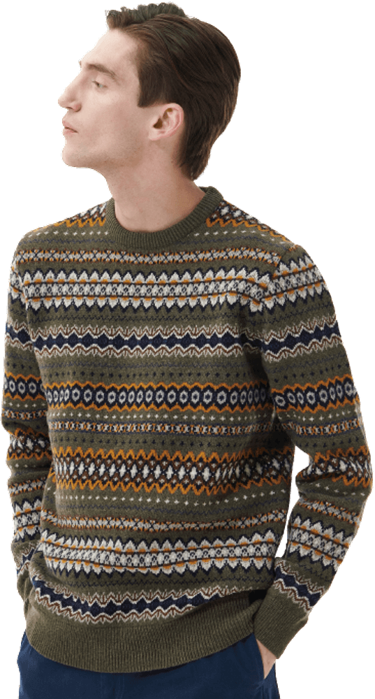 M's Case Fair Isle Crew Neck Willow Green, view: 2