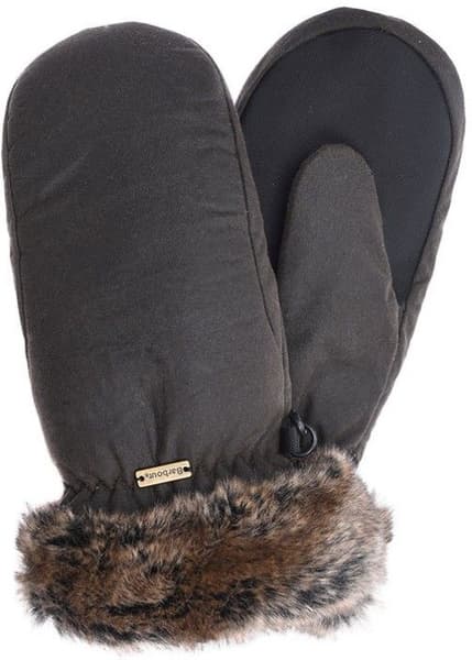W's Wax with Fur Trim Mittens Olive, view: 0