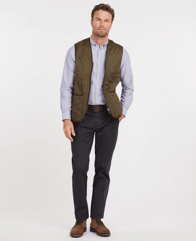 M's Polarquilt Waistcoat Zip In Liner Dark Olive Check, view: 3