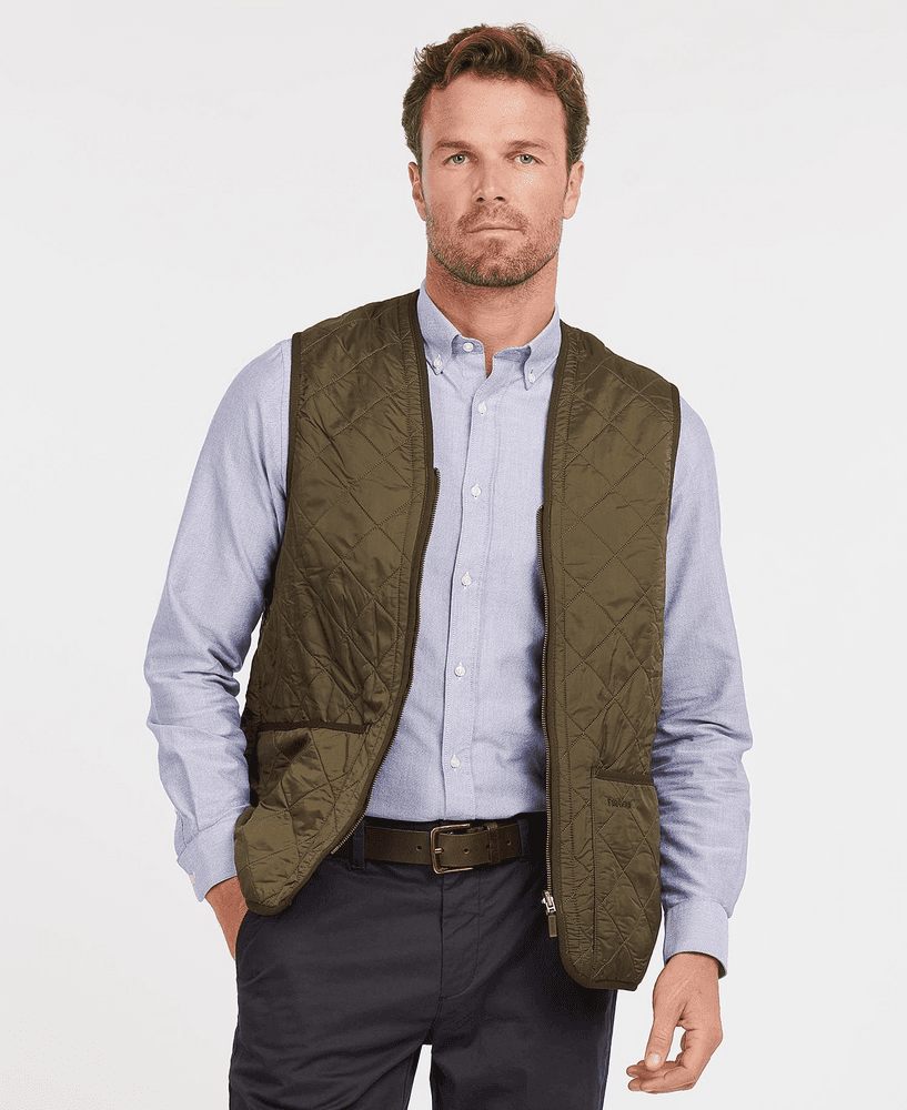 M's Polarquilt Waistcoat Zip In Liner Dark Olive Check, view: 5