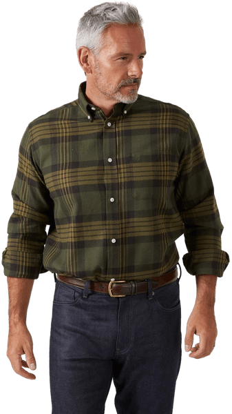 M's Ilkley Flannel Button Down Collar Shirt Olive Check, view: 2