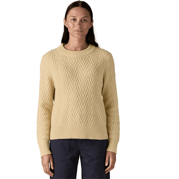 W's Recycled Wool-Blend Crewneck Sweater Chevron Cable: Dark Natural, view: 1