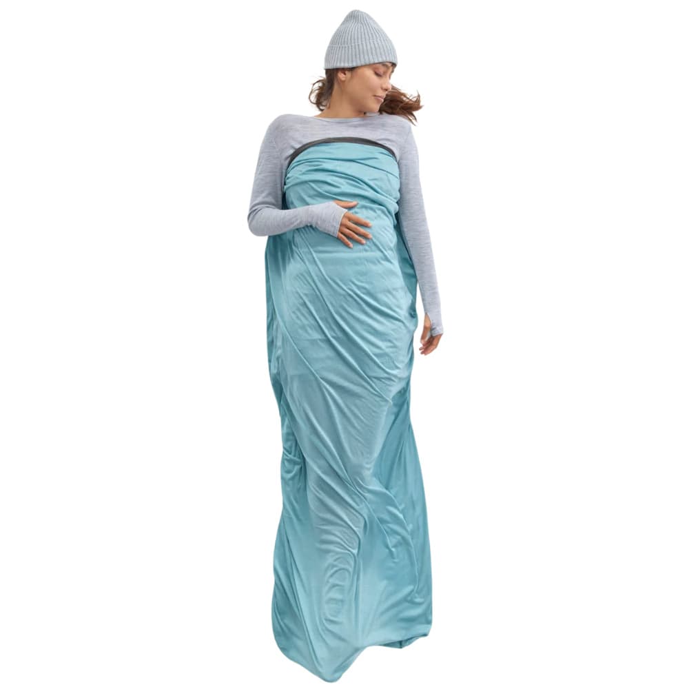Comfort Blend Sleeping Bag Liner With Pillow Sleeve Rectangular Aqua Sea Blue, view: 2