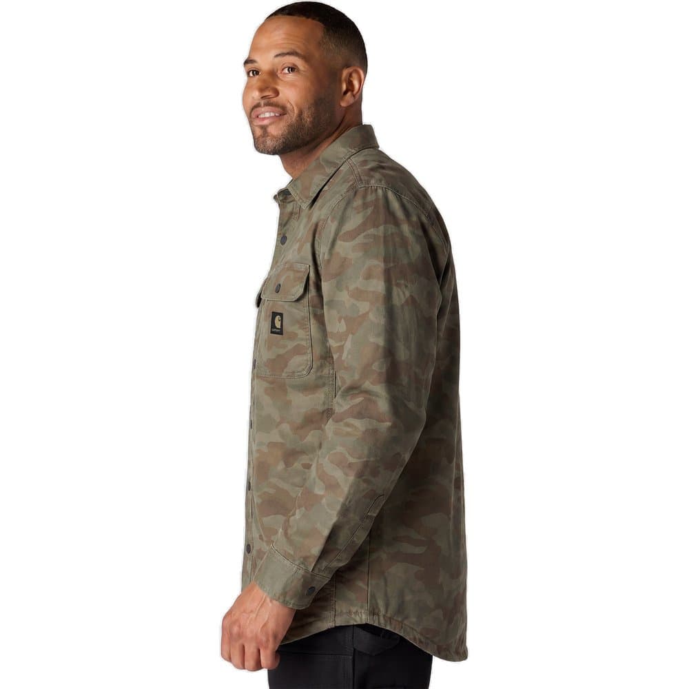 M's Canvas Fleece-Lined Shirt Jacket Army Green Camo, view: 2