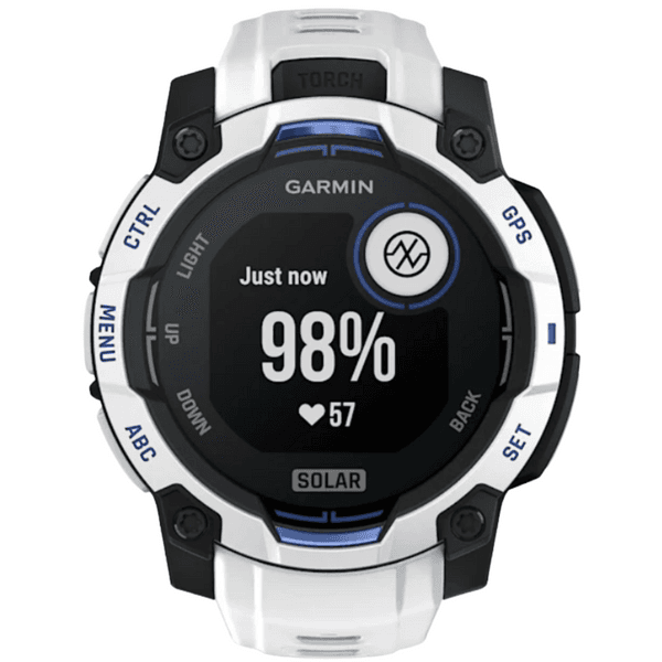Instinct 3 - 45 mm, Solar Whitestone With Whitestone/Bolt Blue Silicone Band, view: 11