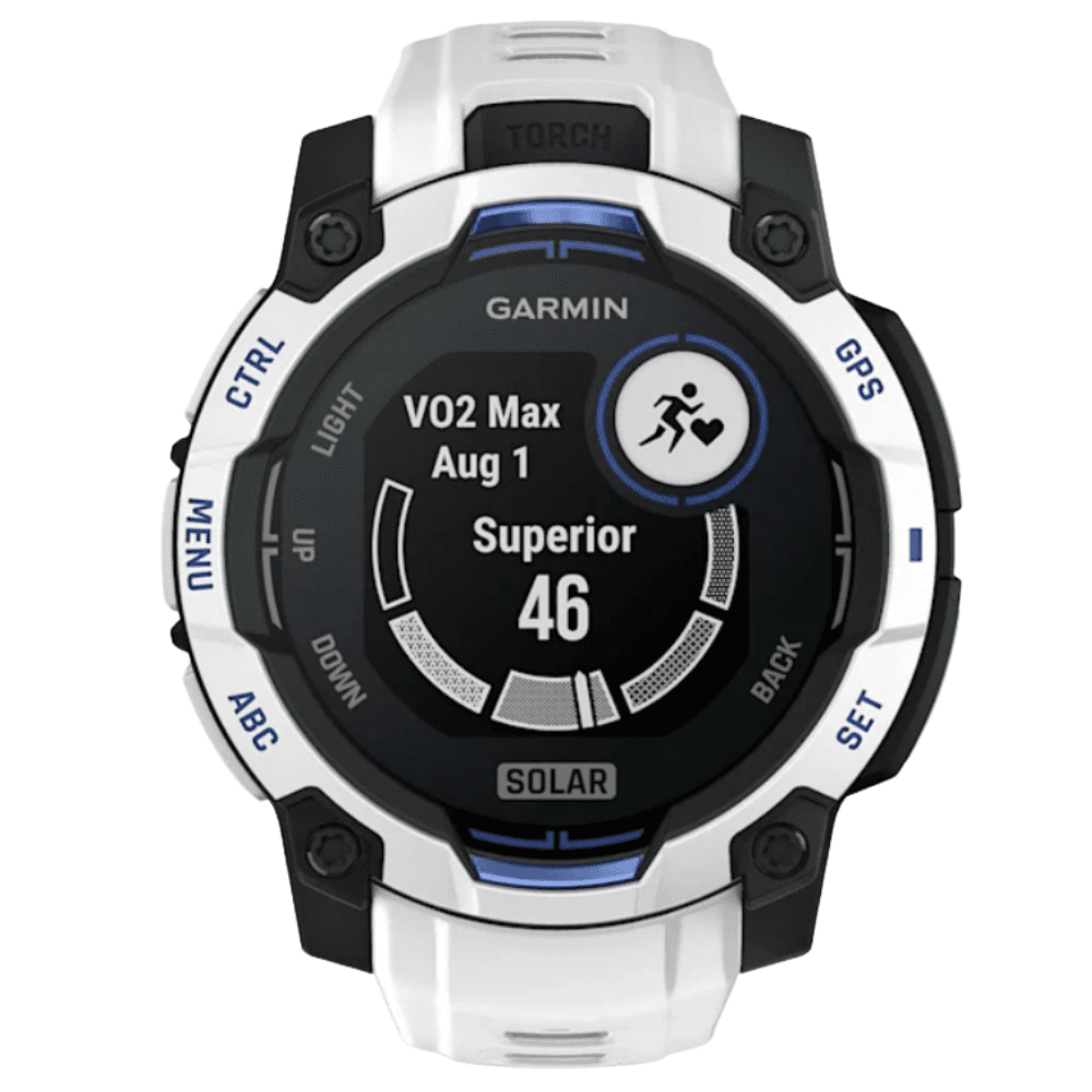 Instinct 3 - 45 mm, Solar Whitestone With Whitestone/Bolt Blue Silicone Band, view: 2