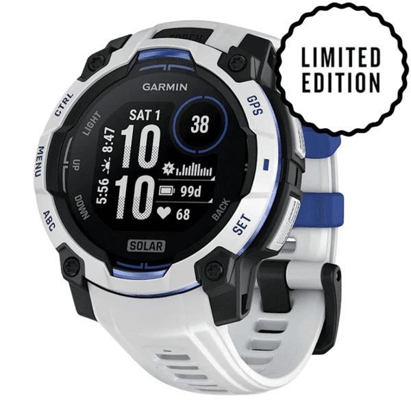 Instinct 3 - 45 mm, Solar Whitestone With Whitestone/Bolt Blue Silicone Band, view: 1