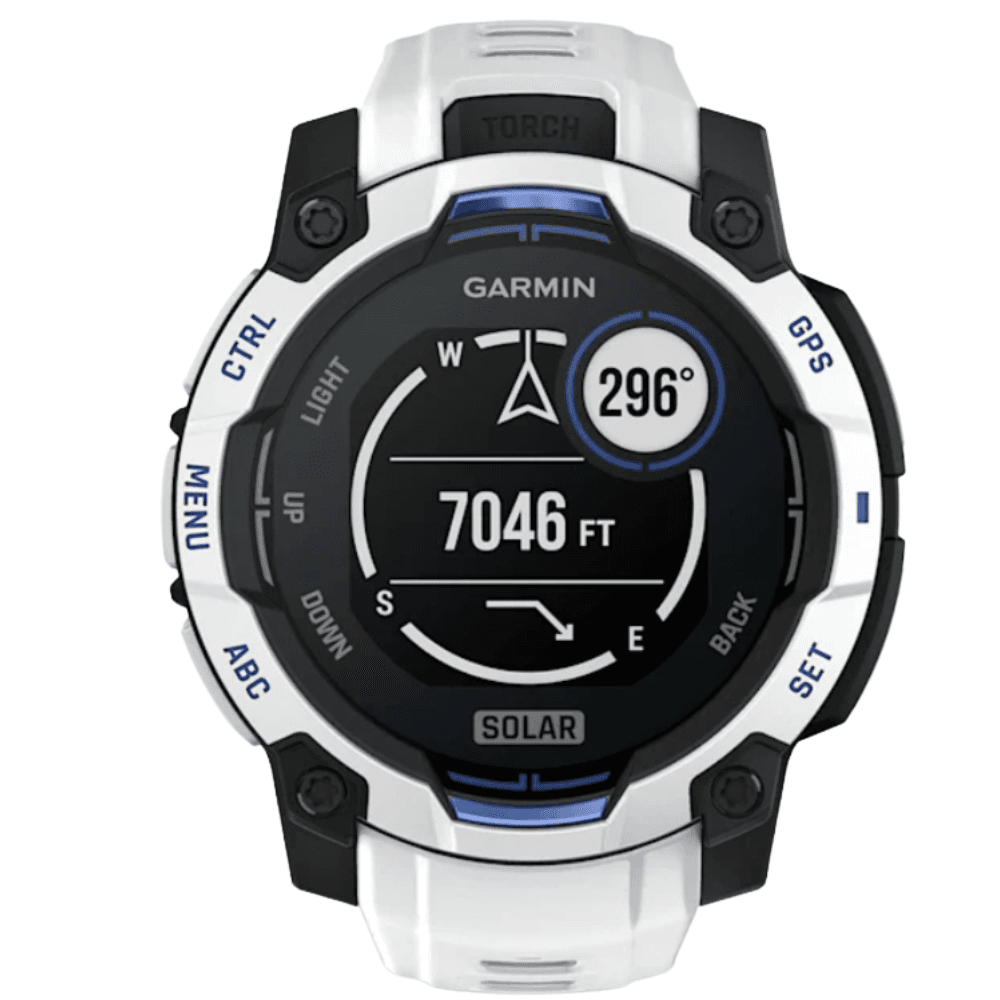 Instinct 3 - 45 mm, Solar Whitestone With Whitestone/Bolt Blue Silicone Band, view: 10