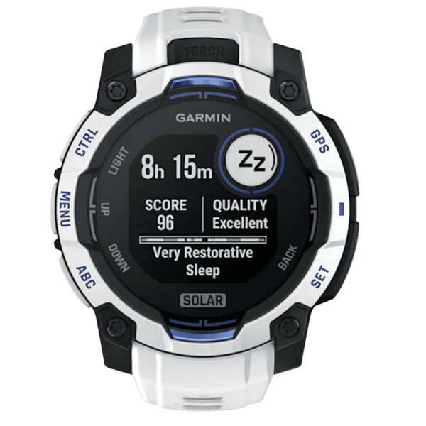 Instinct 3 - 45 mm, Solar Whitestone With Whitestone/Bolt Blue Silicone Band, view: 8