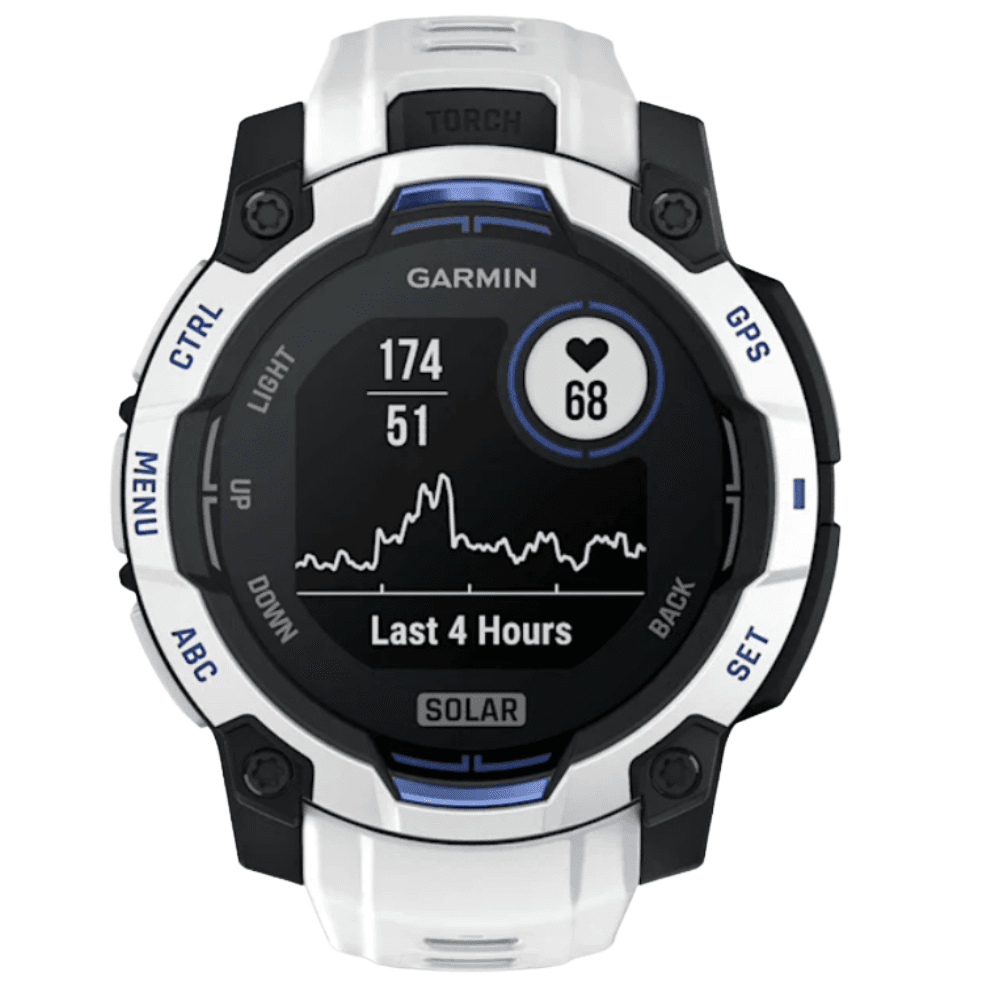 Instinct 3 - 45 mm, Solar Whitestone With Whitestone/Bolt Blue Silicone Band, view: 12