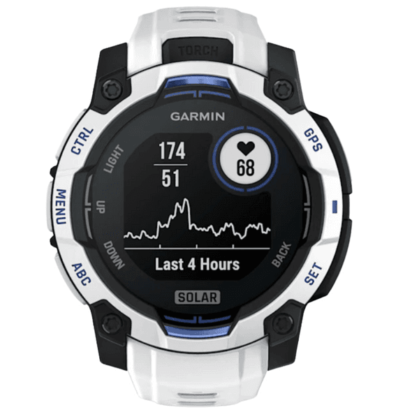 Instinct 3 - 45 mm, Solar Whitestone With Whitestone/Bolt Blue Silicone Band, view: 12